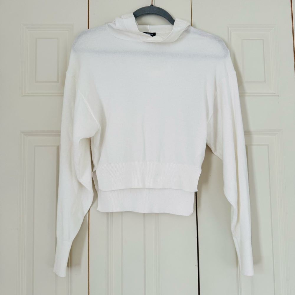 Express White Hooded Long Sleeves Sweater Size XS
